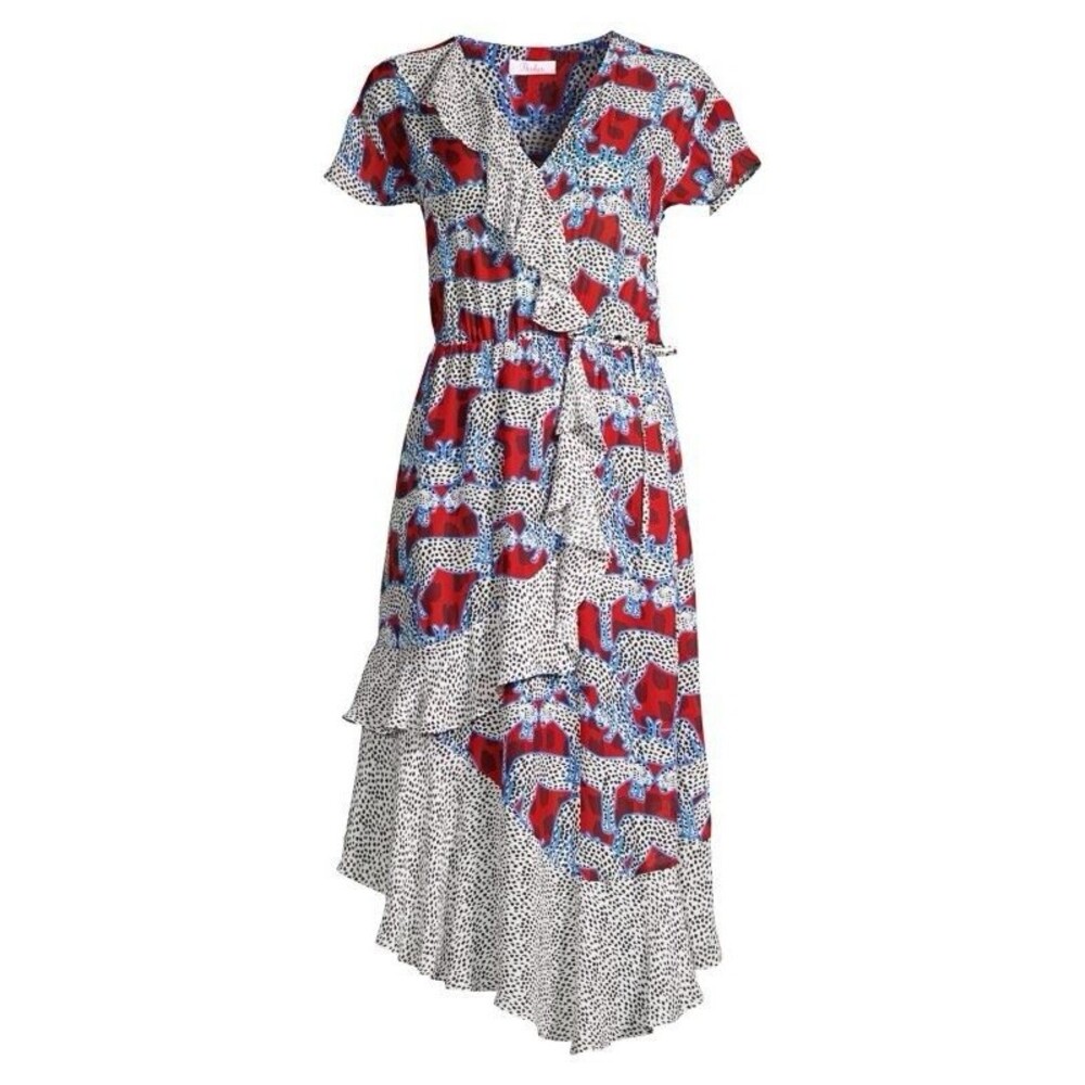 PARKER Reina Mixed Print Wrap-Front Midi Dress Size M‎ $398